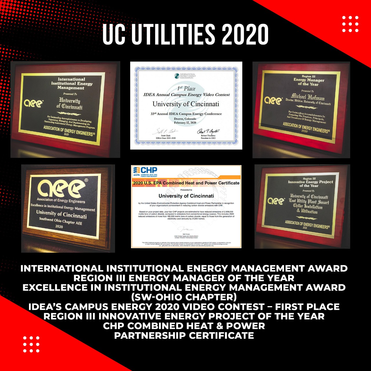 A collage of awards