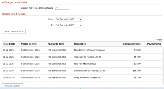 Dipicts how you can see a daily detial of charges and credits in the term.