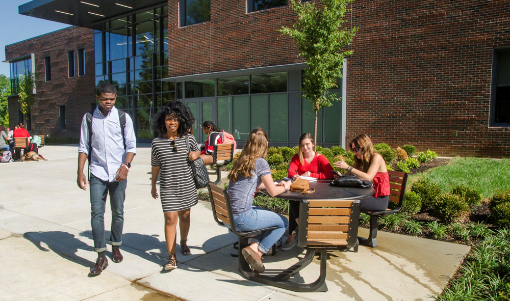 students walking outside