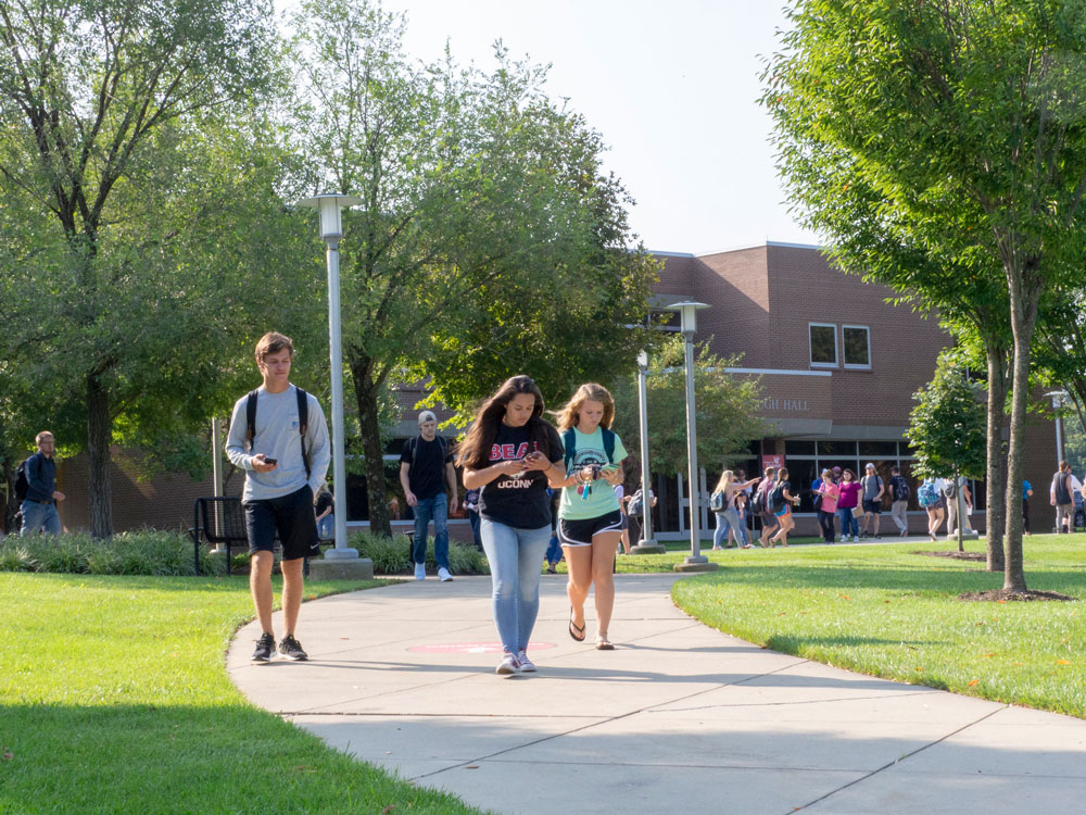 students walking outside