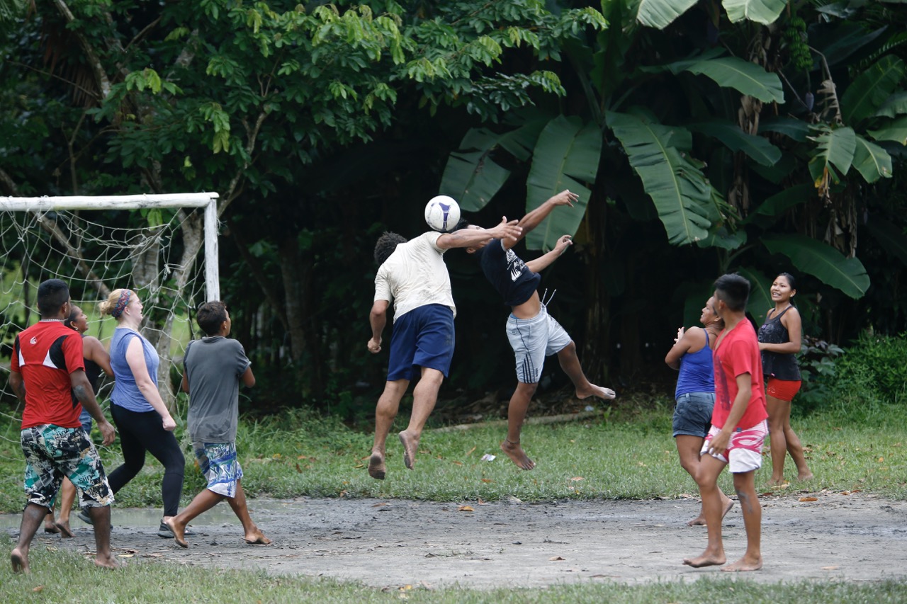 Students playing volleyball
