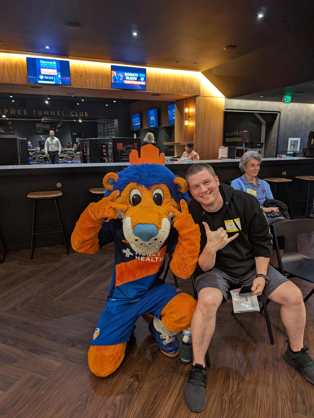 Gary and a blood donor at the drive in May