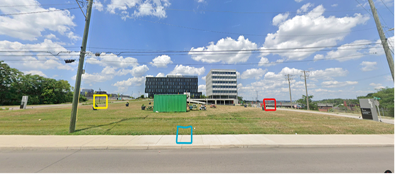 This image shows the relocation points outside of the Digital Futures building. The relocation points are in the grassy area on the south side of the building.