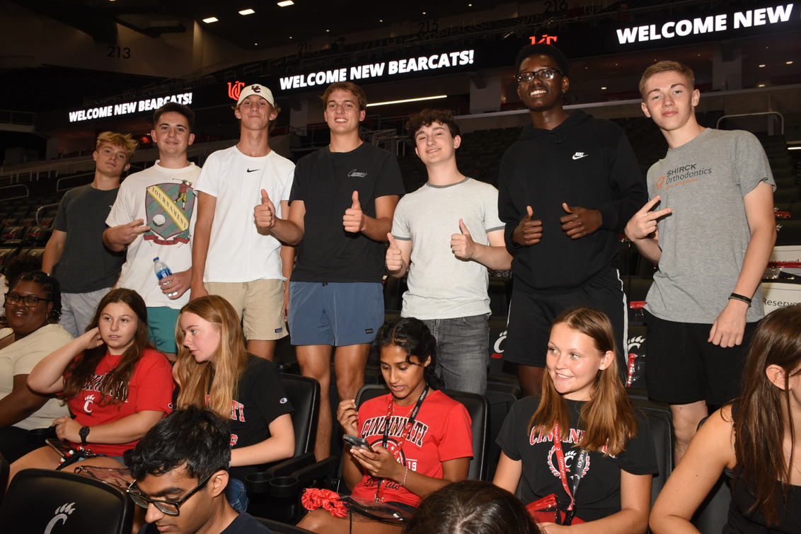 Students in stands of Fifth Third Arena for Convocation