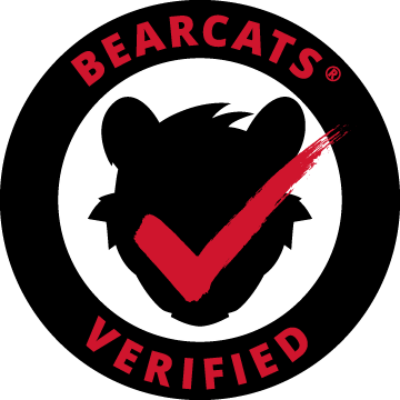 Graphic with mascot head saying Bearcats Verified