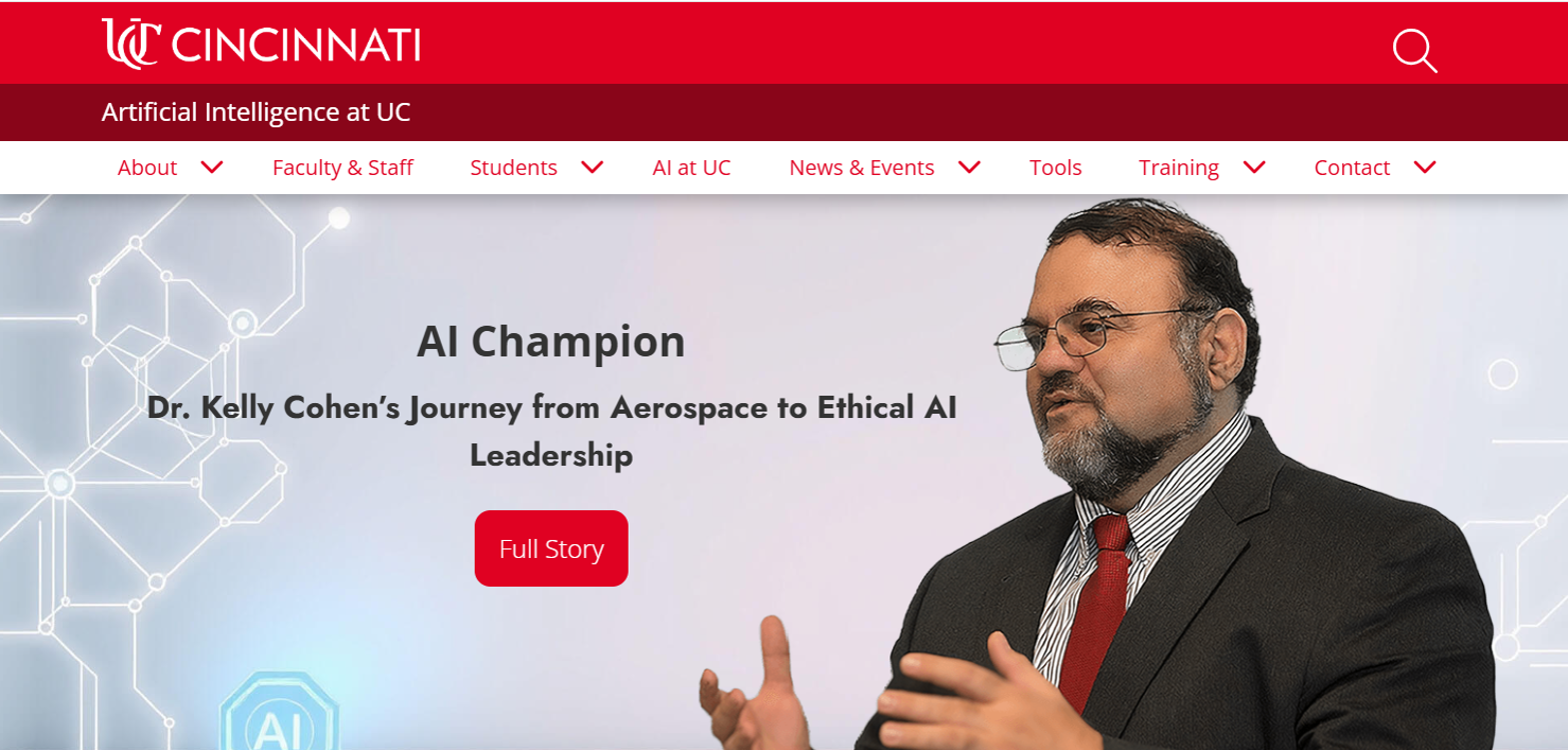 Screenshot of new AI at UC website in development
