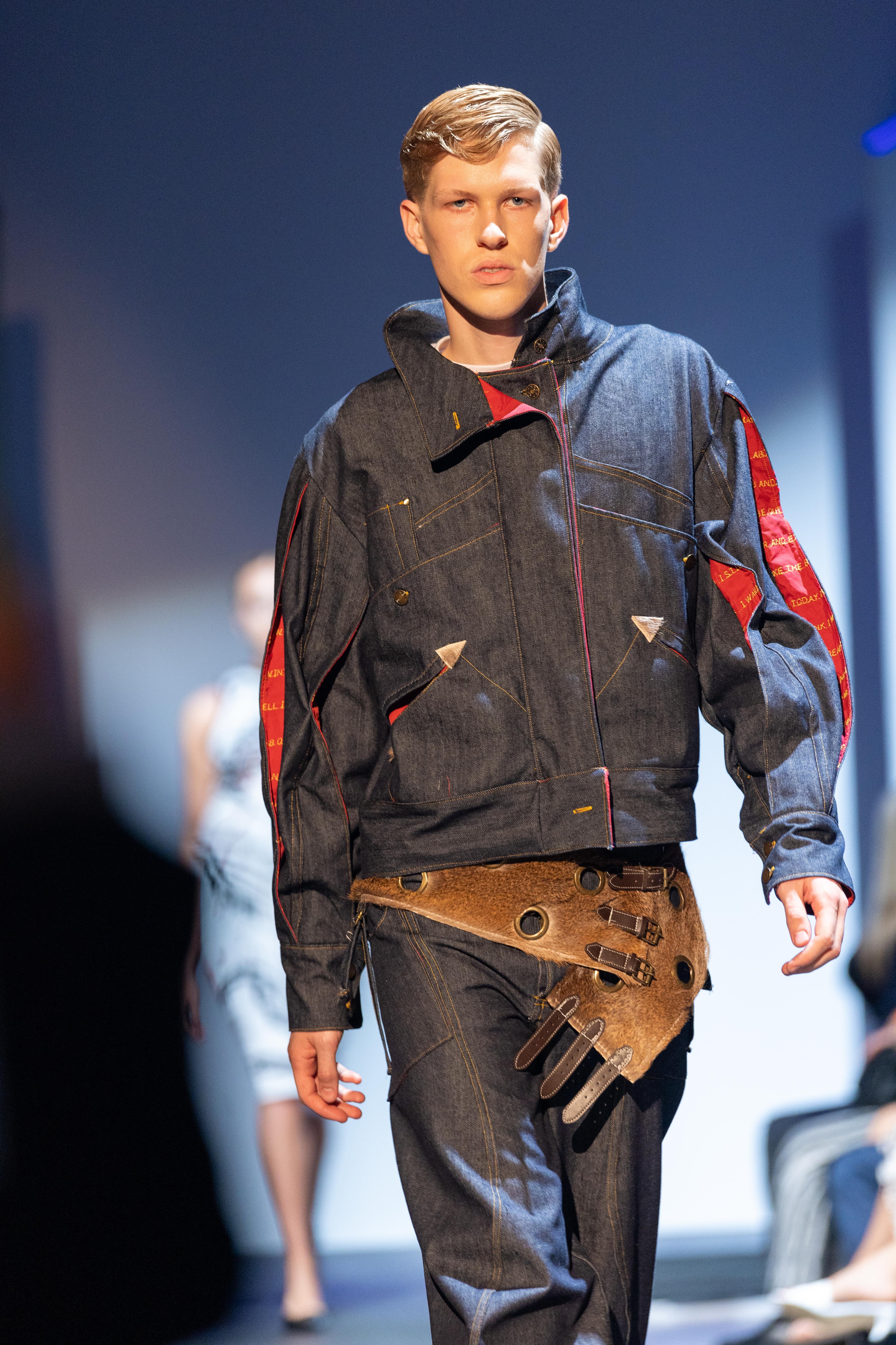 Model wearing a jean jacket