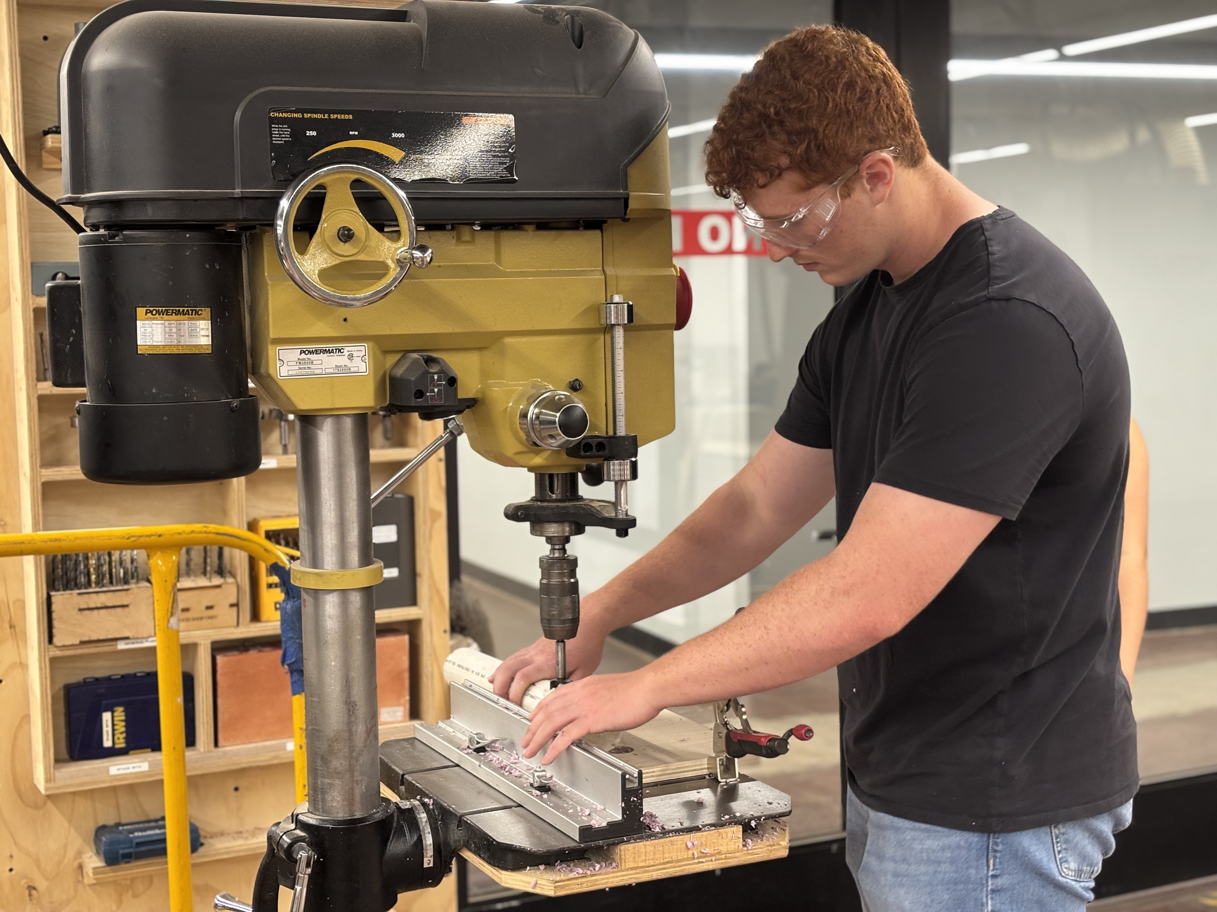 Tyler using tools from the Makerspace.