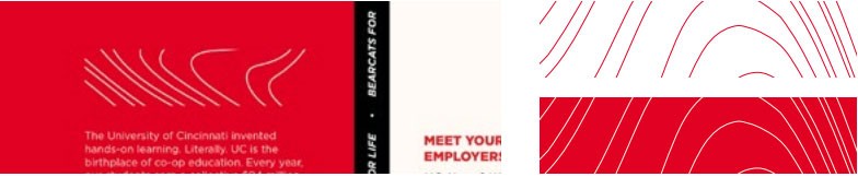 Examples of the use of the contained wave design element from UC's Bearcats for Life campaign