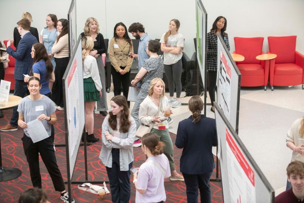 people milling among poster display boards