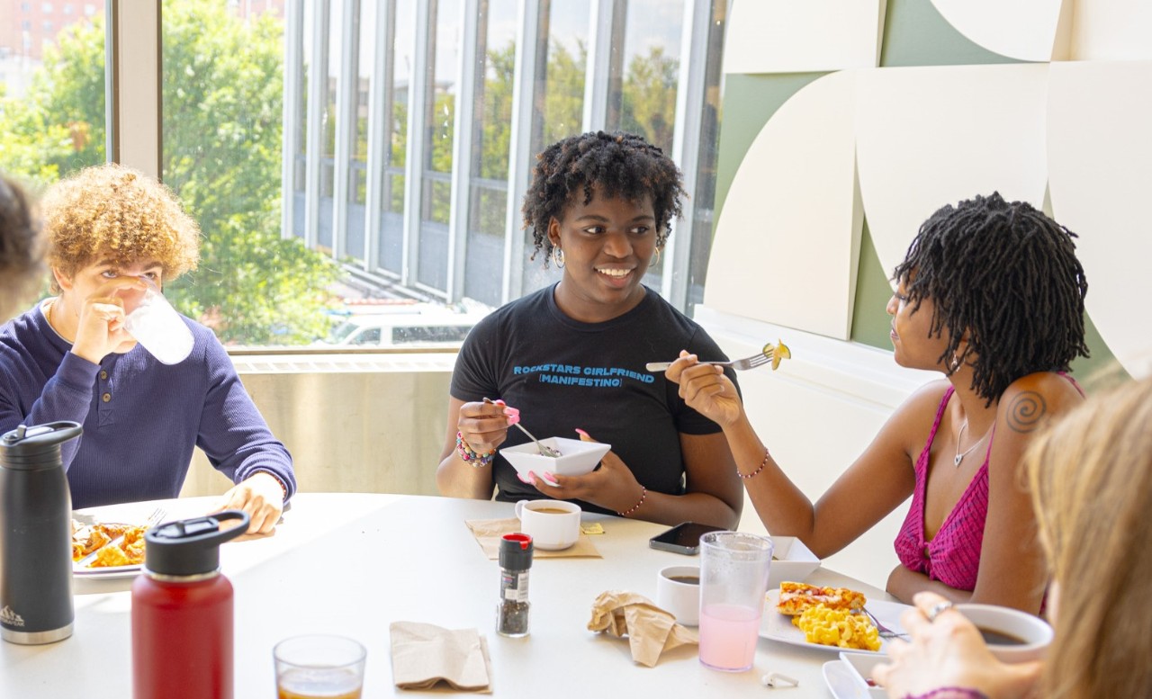 Students eating in the dining center 