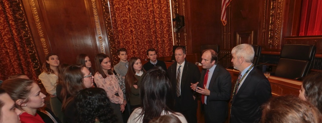 Mark Godsey, University of Cincinnati professor lead honors students, visit to Ohio Supreme Court in Columbus. UC/Joseph Fuqua II
