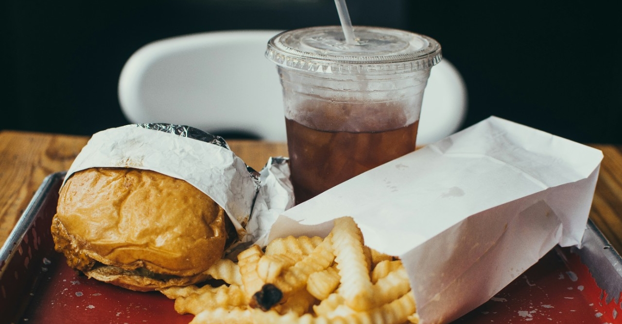 Fast food burger and fries