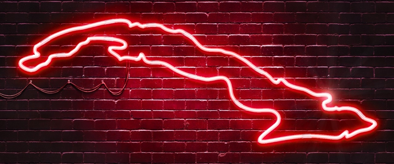 Neon sign shaped like Cuba. The color can be adjusted easily.(Illustration series)