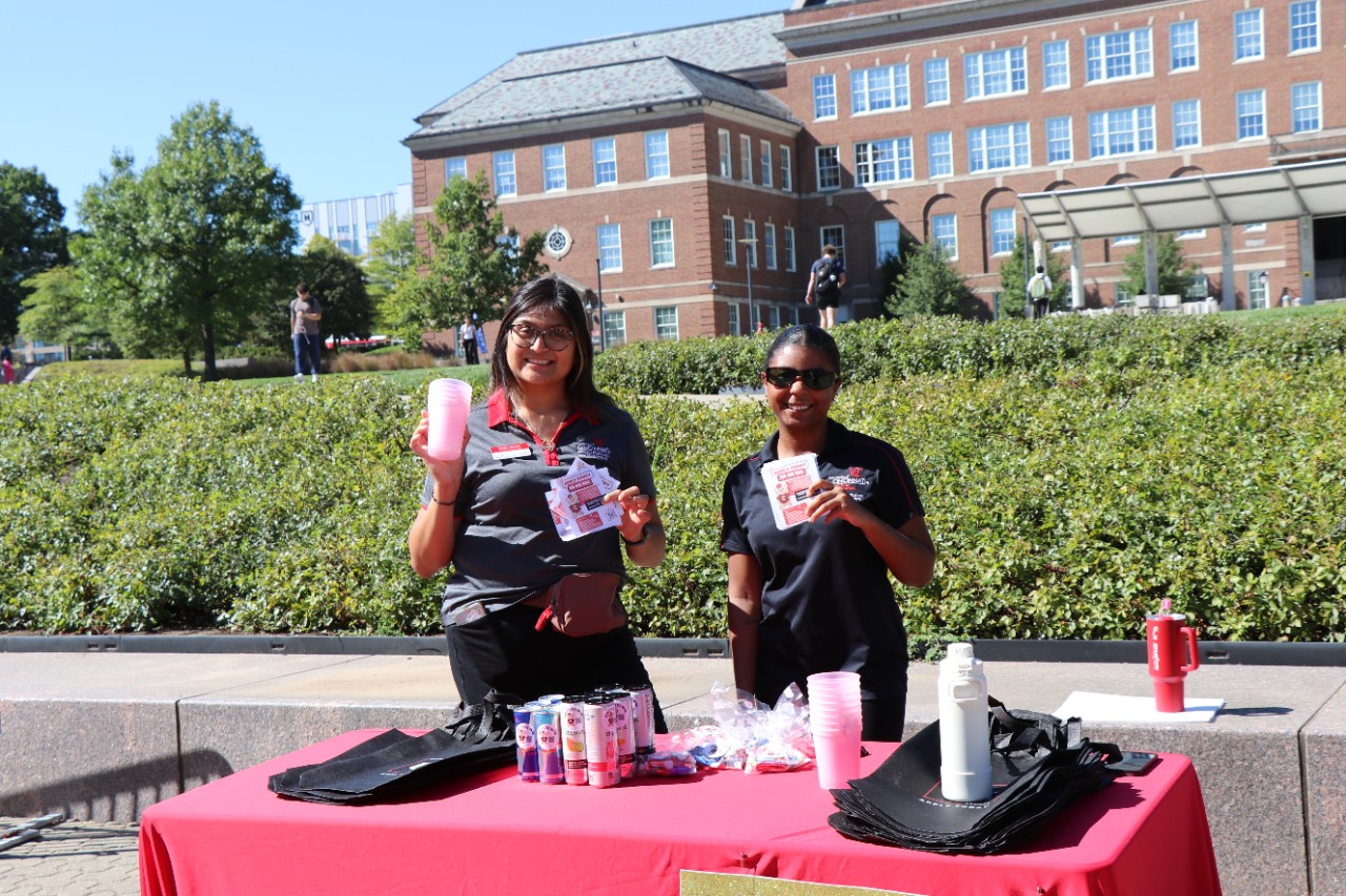 Two professional staff members are tabling at TUC, all to recruit students to work with us.
