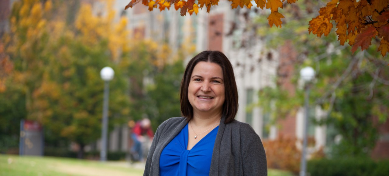 Leila Rodriguez stands outside UC's Braunstein Hall.