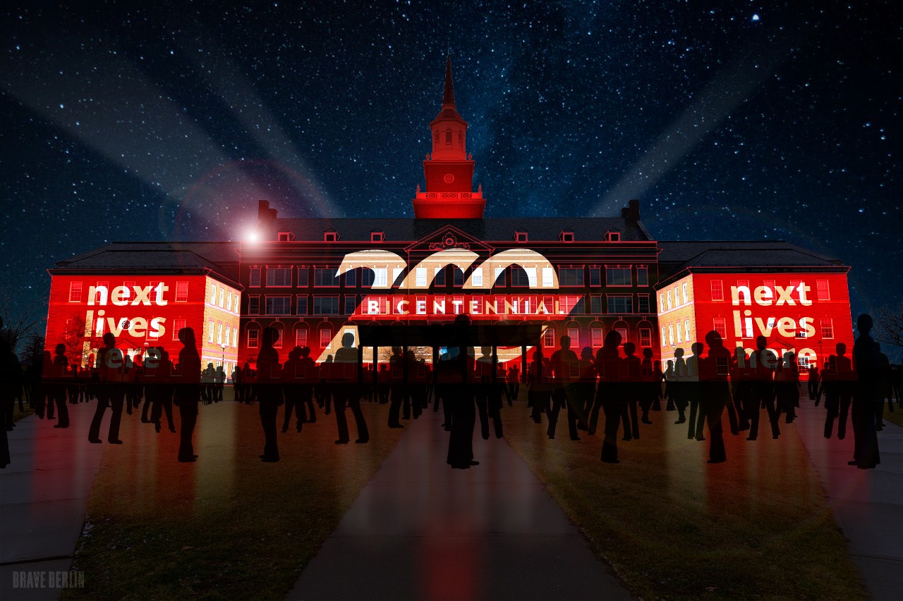 McMicken Hall with light show on building