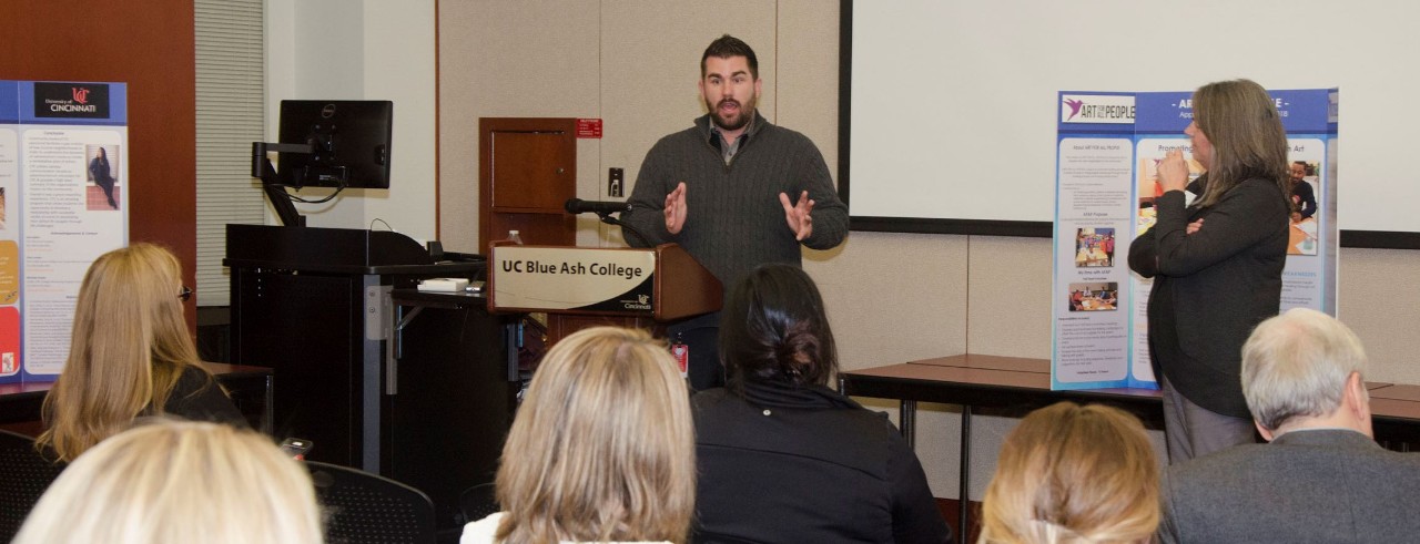 Richard Sirk giving his capstone presentation in class