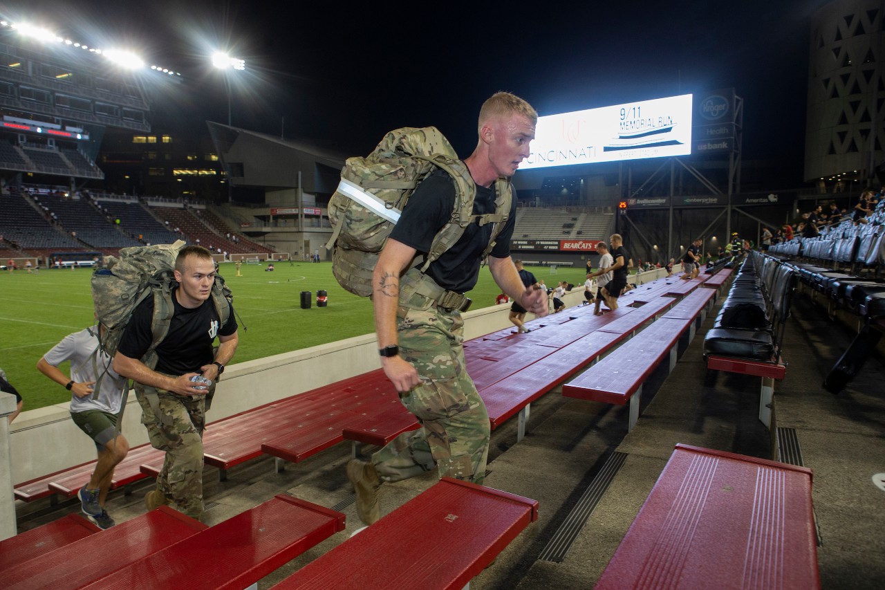 University of Cincinnati students, faculty and community participated in the annual 9/11 Memorial Run at Nippert Stadium. Veterans Programs & Services Office, who organized the event with UC’s Army and Air Force ROTC detachments. UC/Joseph Fuqua II