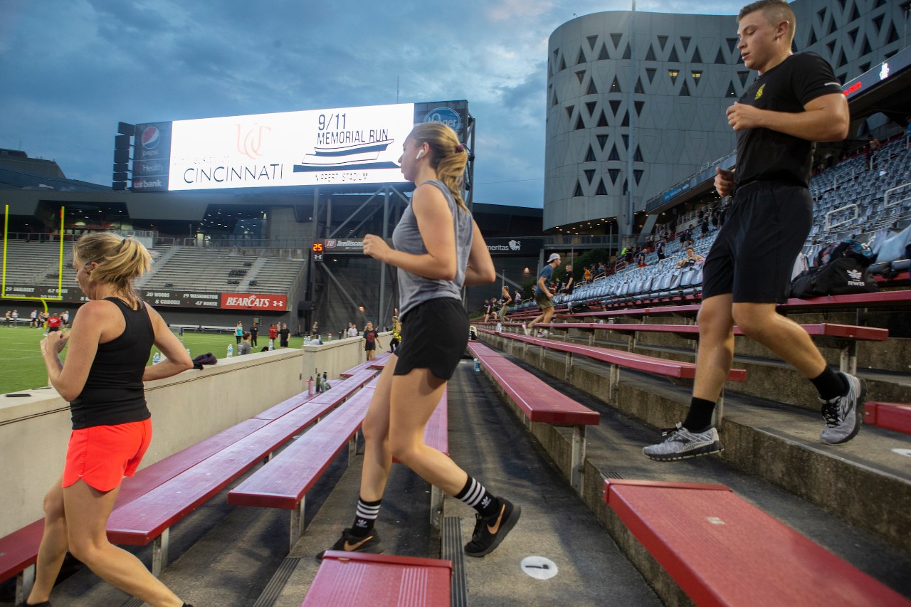 University of Cincinnati students, faculty and community participated in the annual 9/11 Memorial Run at Nippert Stadium. Veterans Programs & Services Office, who organized the event with UC’s Army and Air Force ROTC detachments. UC/Joseph Fuqua II