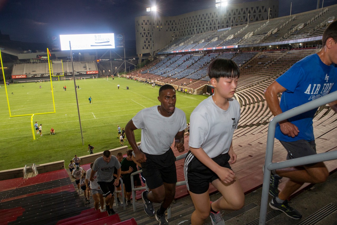 University of Cincinnati students, faculty and community participated in the annual 9/11 Memorial Run at Nippert Stadium. Veterans Programs & Services Office, who organized the event with UC’s Army and Air Force ROTC detachments. UC/Joseph Fuqua II