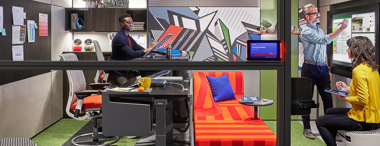 people working in a modern office space