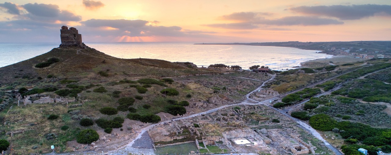 aerial view of an ancient city on the coast 