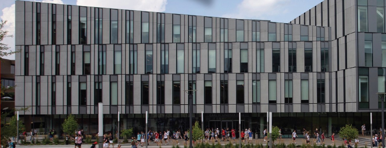 Students walk in front of Lindner Hall