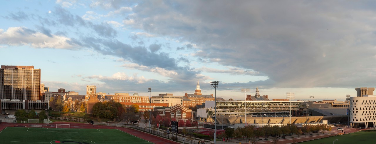 Sunrise panoramic view of campus.