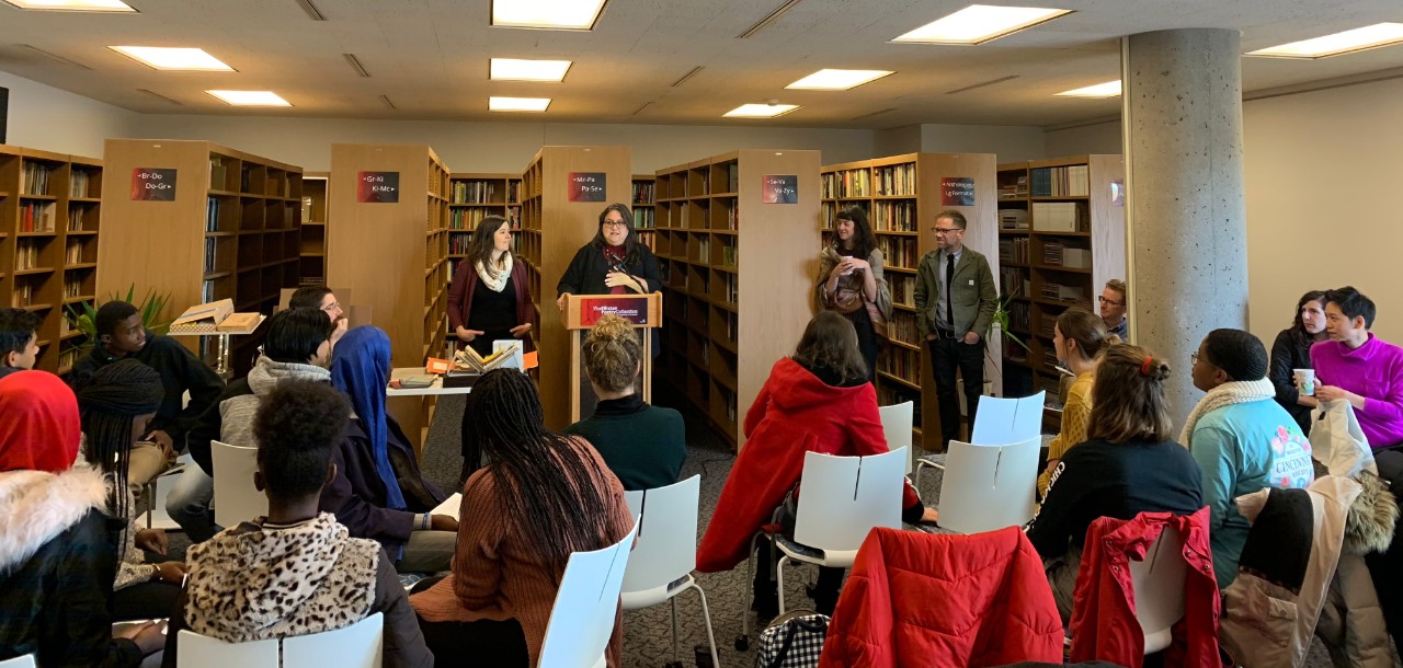 Collaborative poetry reading in the Elliston Poetry Room