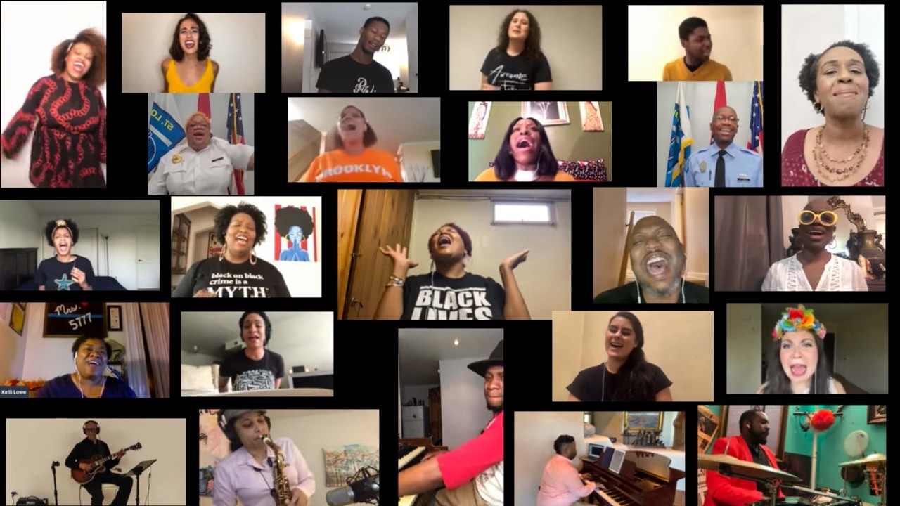 Choir members sing together via web chat.