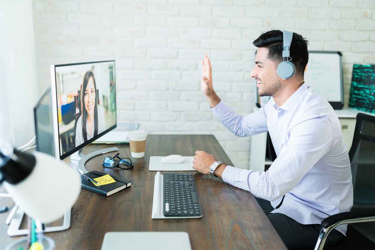 businessman in virtual meeting