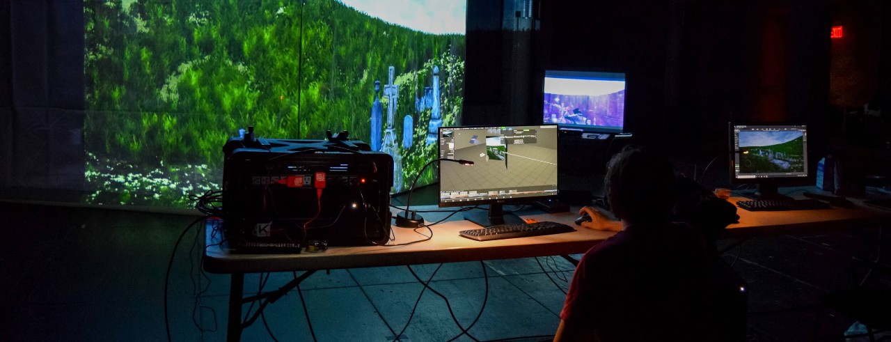 A set up for a virtual scene created using xR production techniques