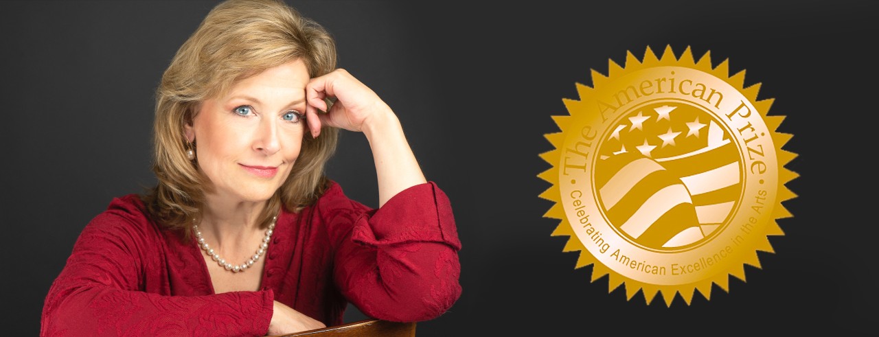 A photograph CCM Associate Professor of Voice Amy Johnson and the emblem for the American Prize.