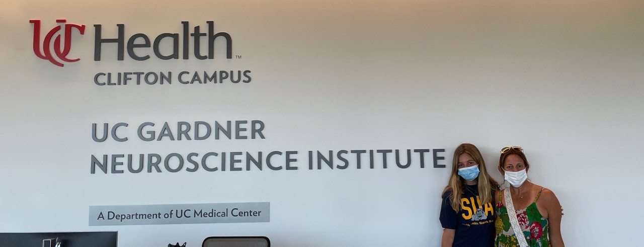 Two women at UC Gardner Neuroscience Institute wearing masks