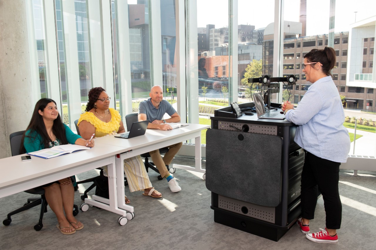 Students in the Social Work program classroom.  Xan Boone teaching. 