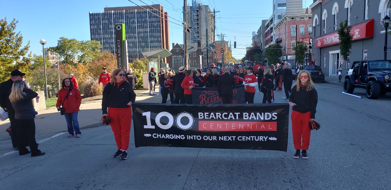 Members of Bearcat Bands march in the Homecoming Parade.