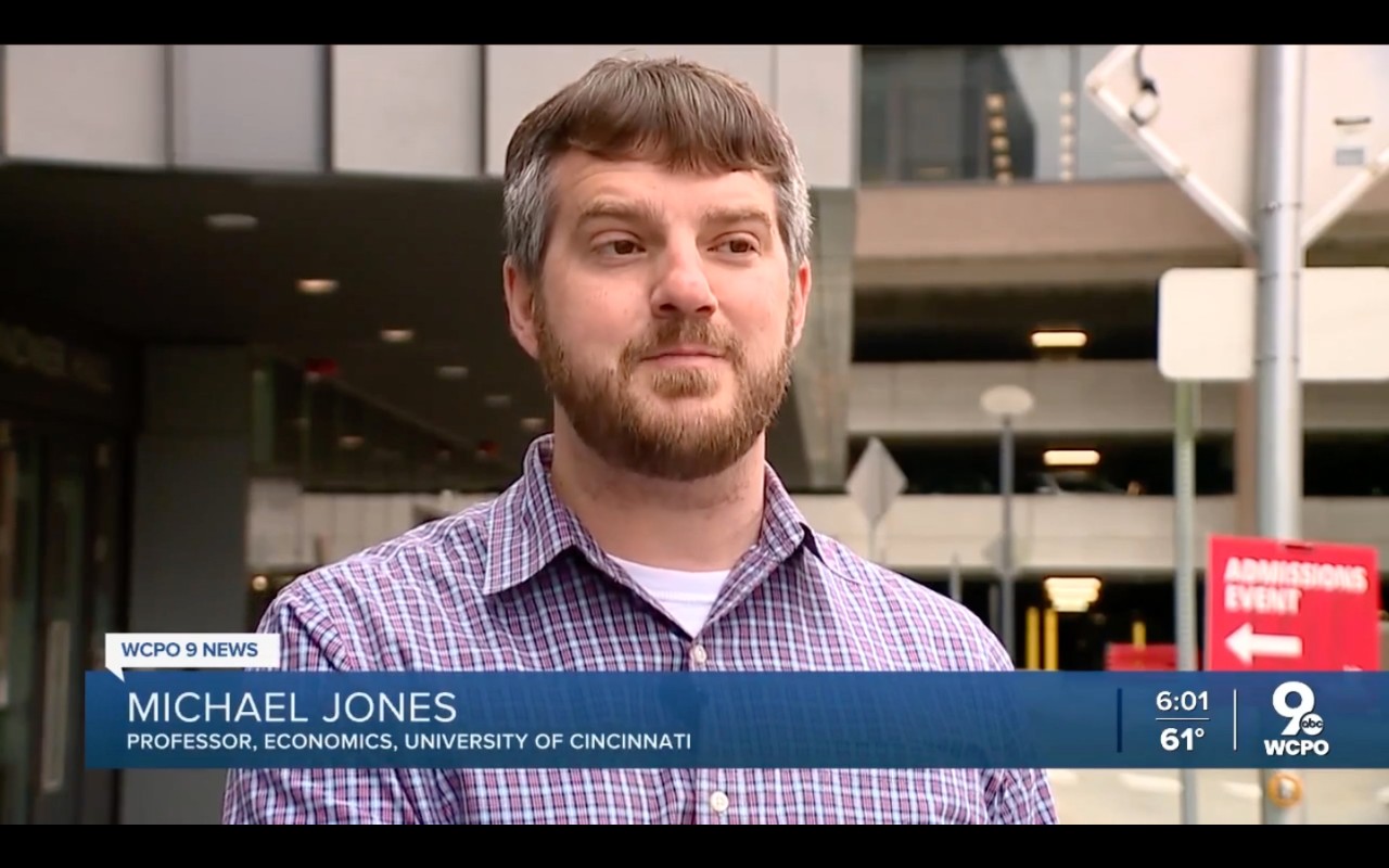 Michael Jones is interviewed for a television news story.