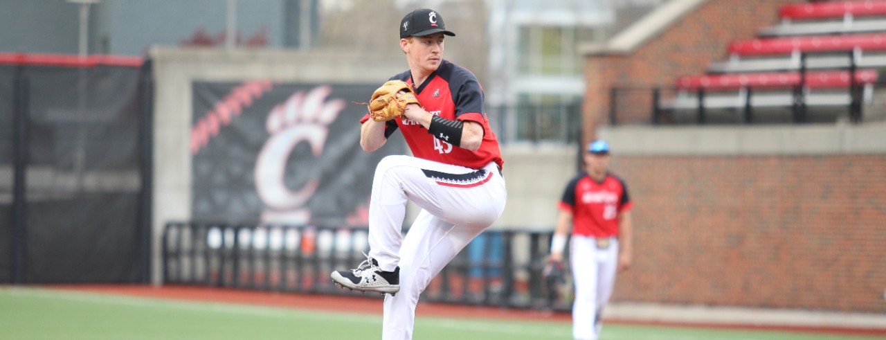 Lindner student Zach Segal pitches at UC Baseball Stadium