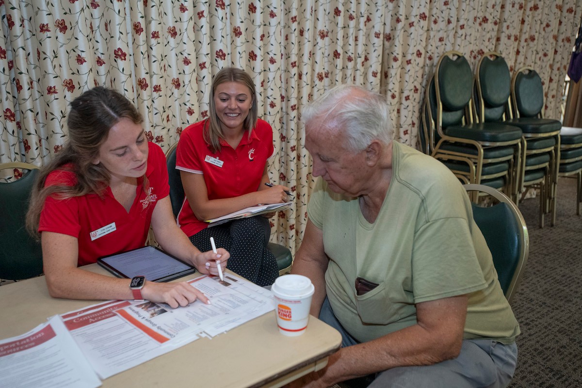 University of Cincinnati Mater of Occupational Therapy students conducting screening and educational activities with community-dwelling/ seniors at Green Township Senior Center Thursday July 20, 2023 in Green Township.  Photos by Joseph Fuqua II