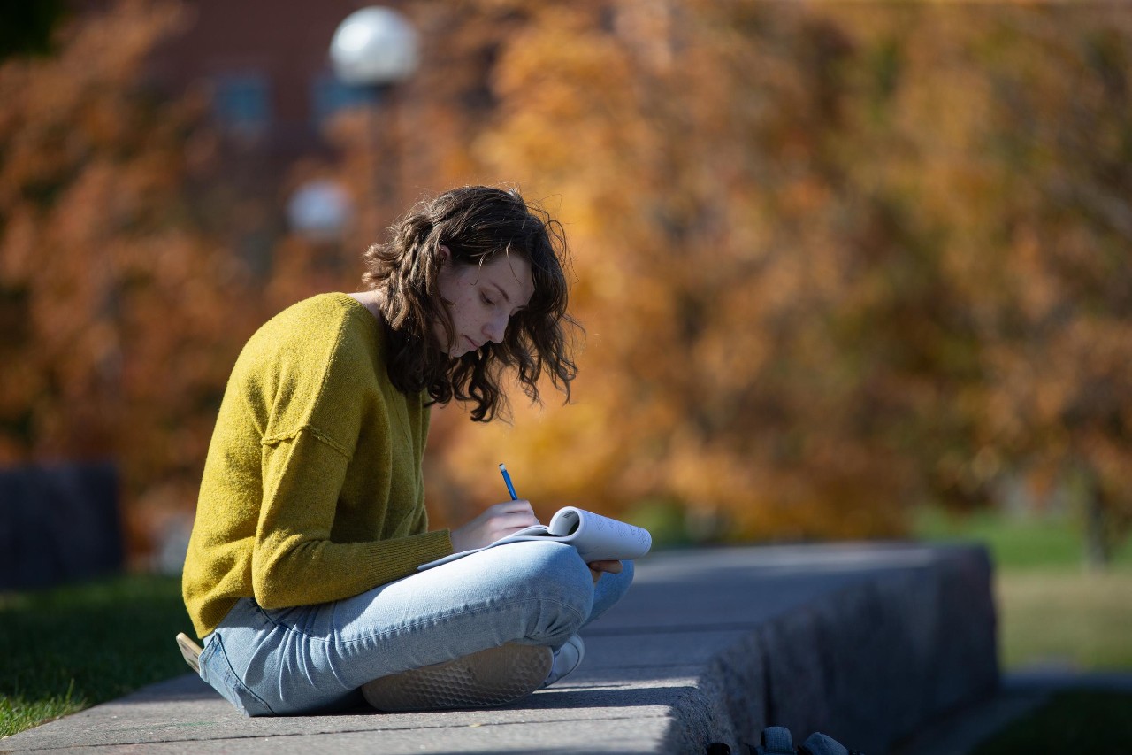 UC student shown at a laptop