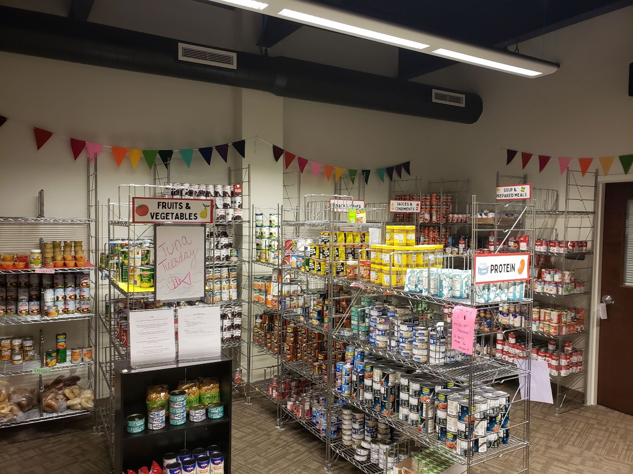 image of several shelves of food items in the Bearcat Pantry