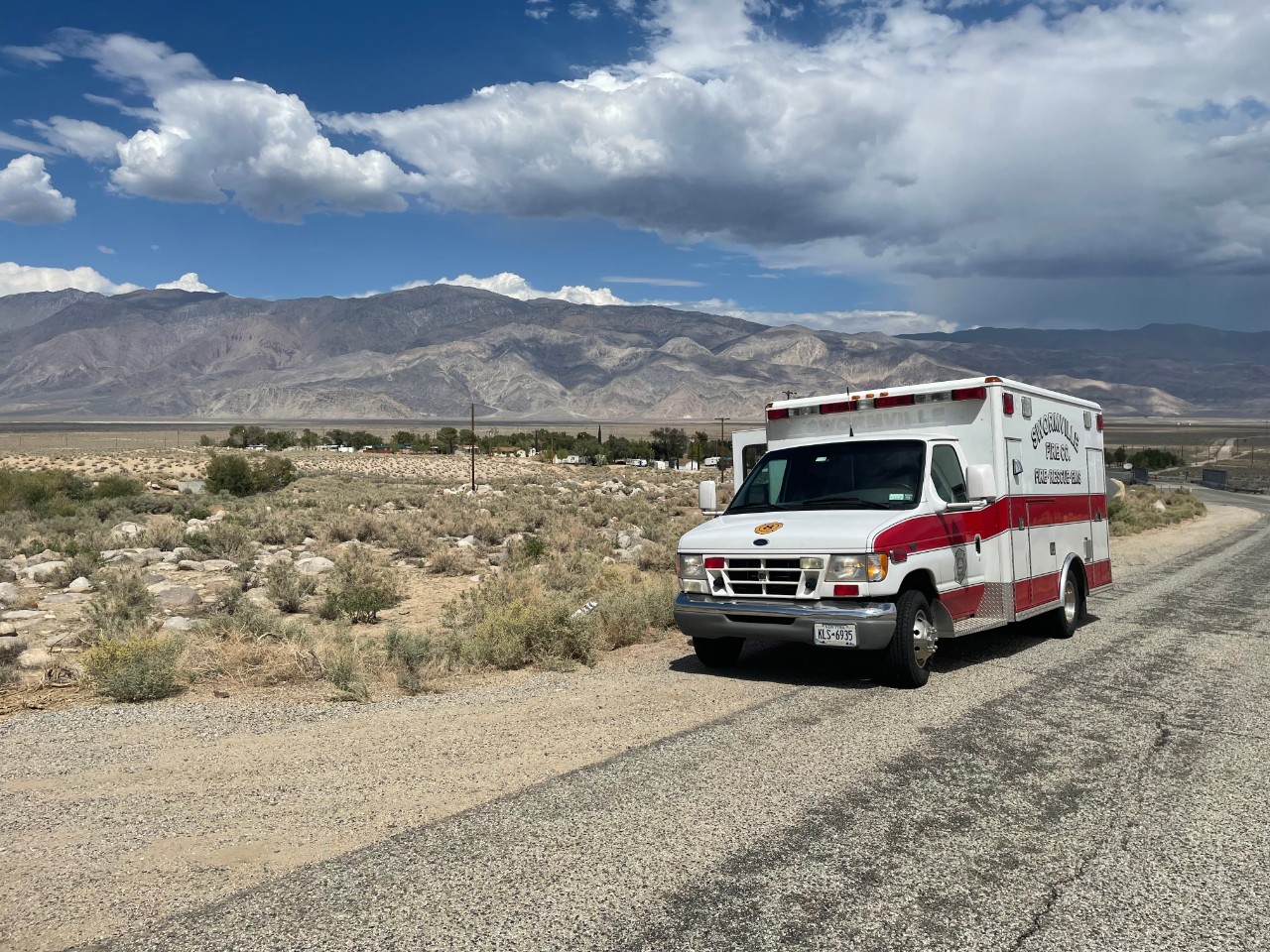 Recktenwald's converted ambulance on a road trip