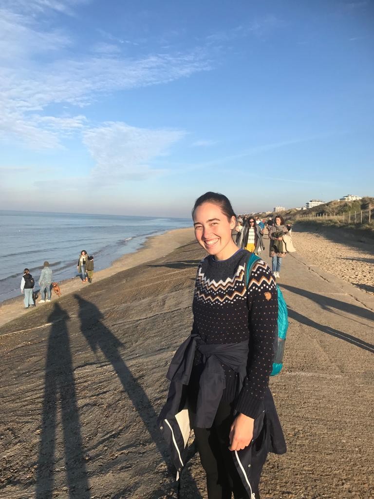 Lynn Pickering walks along the coast in Belgium. 