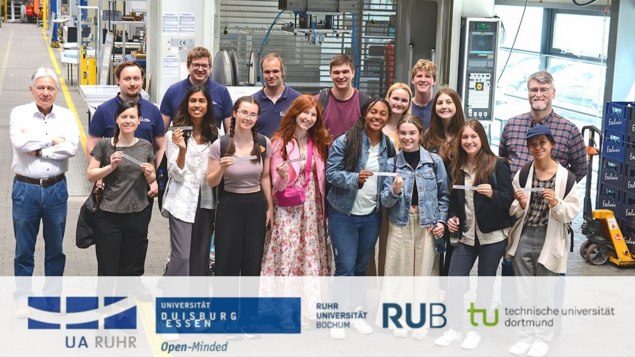 UC student, Sophia Ferrigolo, stands with group UA-Ruhr exchange students. 