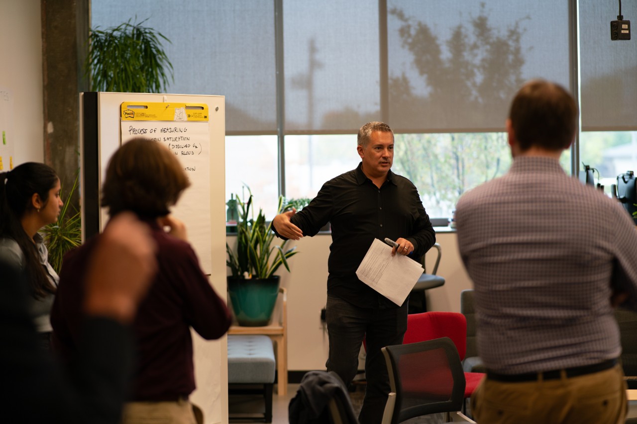 RJ Sargent leads ideation session for partners inside the 1819 Learning Lab.