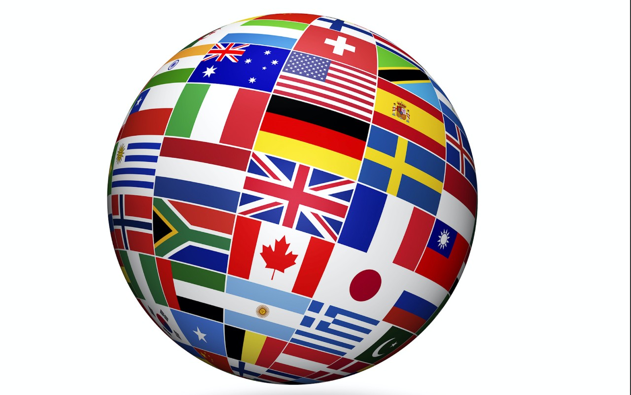 A globe made of national flags.