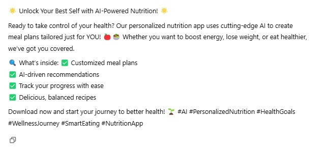 Unlock Your Best Self with AI-Powered Nutrition! Ready to take control of your health? Our personalized nutrition app uses cutting-edge AI to create meal plans tailored just for YOU! Whether you want to boost energy, lose weight, or eat healthier, we've got you covered. What's inside: Customized meal plans AI-driven recommendations Track your progress with ease Delicious, balanced recipes Download now and start your journey to better health! #AI #PersonalizedNutrition #HealthGoals #WellnessJourney #SmartEating #NutritionApp