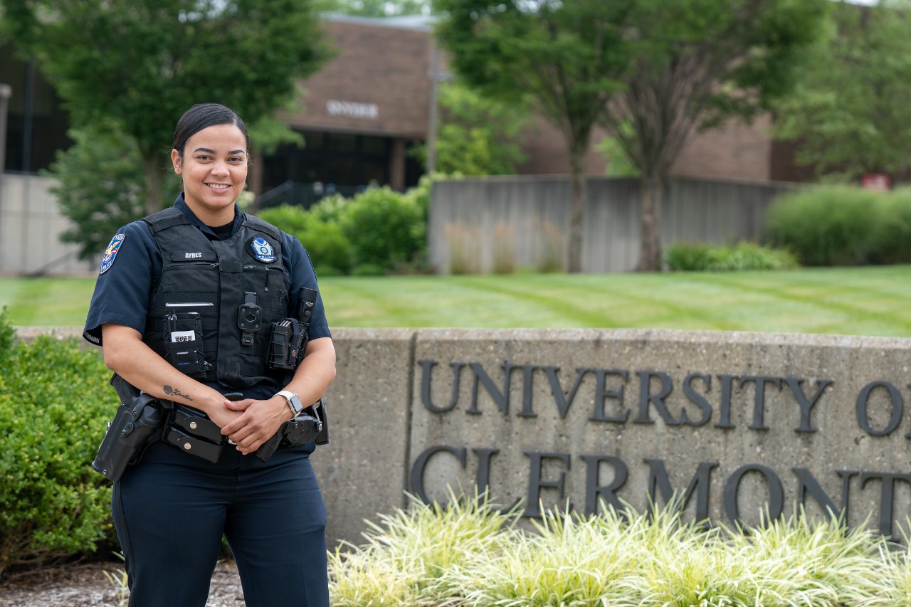 UC Clermont Police Academy graduate Kurtsty Ayers on the college's campus. 