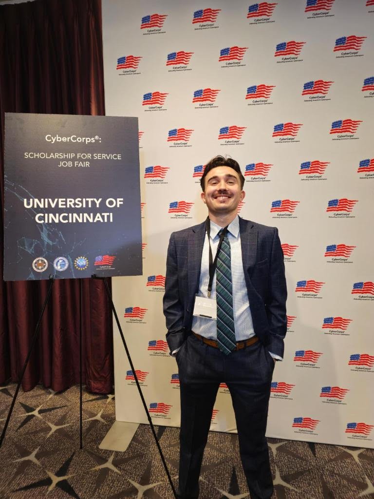 Colin Malott on the UC campus serving as an internship representative for NASA.